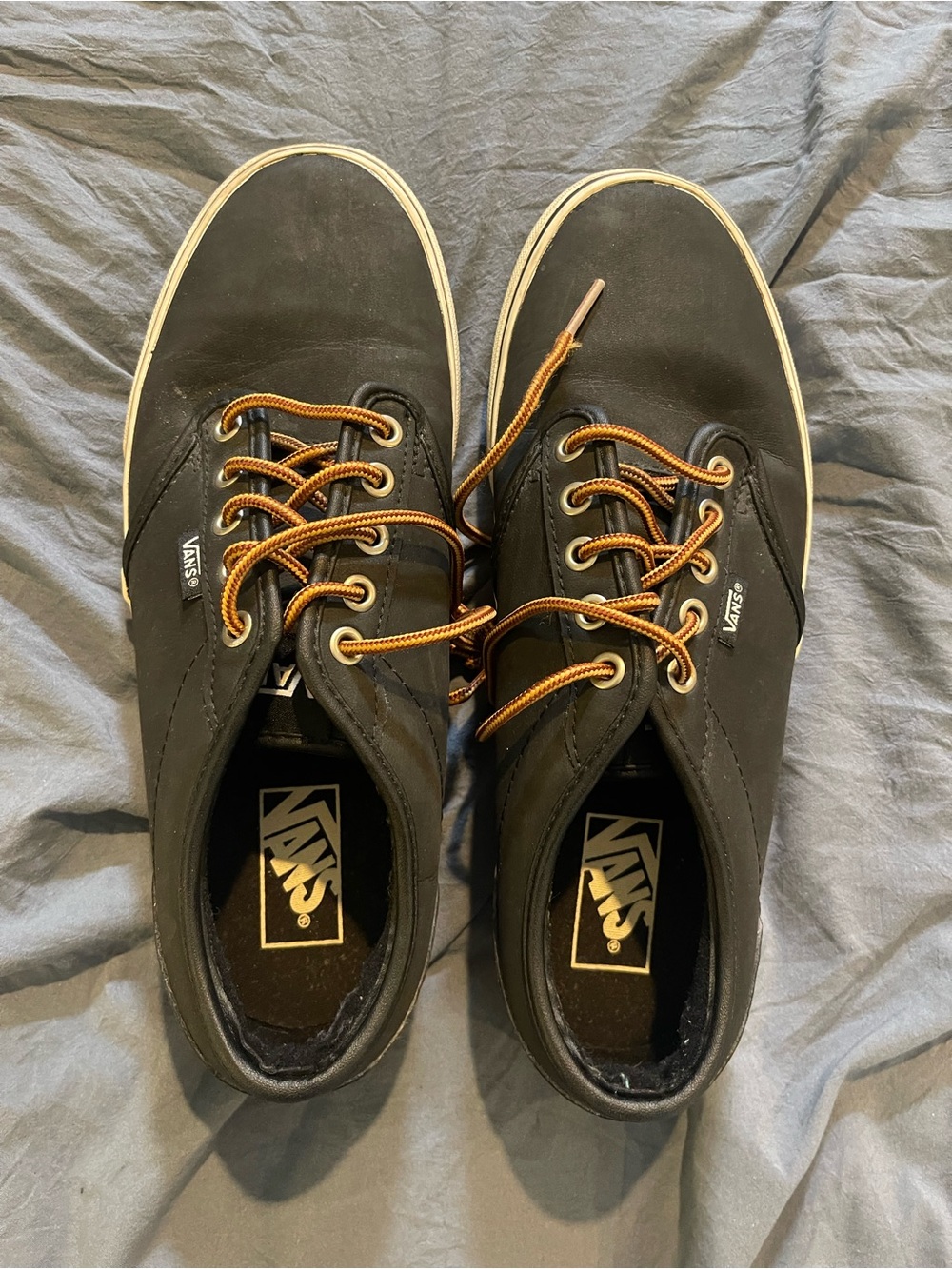 Vans Men's Size 8 Black Faux Leather Lace-Up Low Top Sneakers